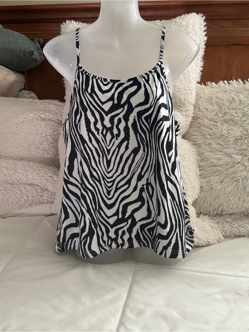 Zebra Print Spaghetti Strap Tank Top - Black & White
